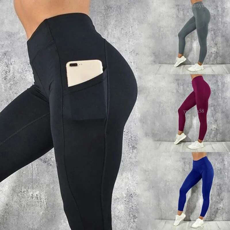 High Waist Push Up Leggins Fitness Tights Pocket Workout Leggings Women Black Sports Mujer Activewear Gym Clothing 240812