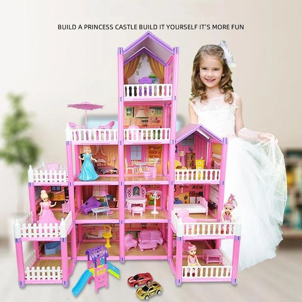 Doll Accessories Kids Toy Simulation Doll House Villa Set Pretend Play House Assembly Toys Princess Castle Bedroom Girls Gift Toy For Childr