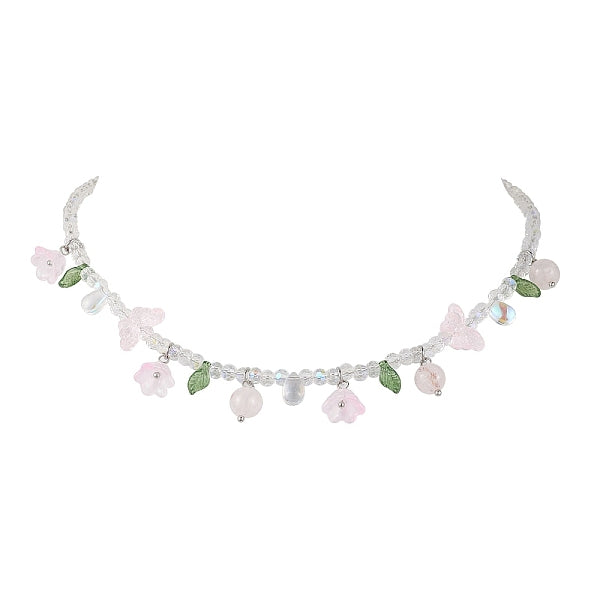 Collares de cuentas de vidrio con cuarzo rosa