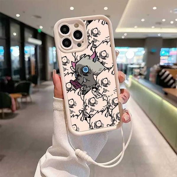 Demon Slayer Hashibira Inosuke lPhone Case 16 15 14 13 Mini 11 8 7 Pro Max Plus Eye Cover Ladder Rope Soft FundaCL240720