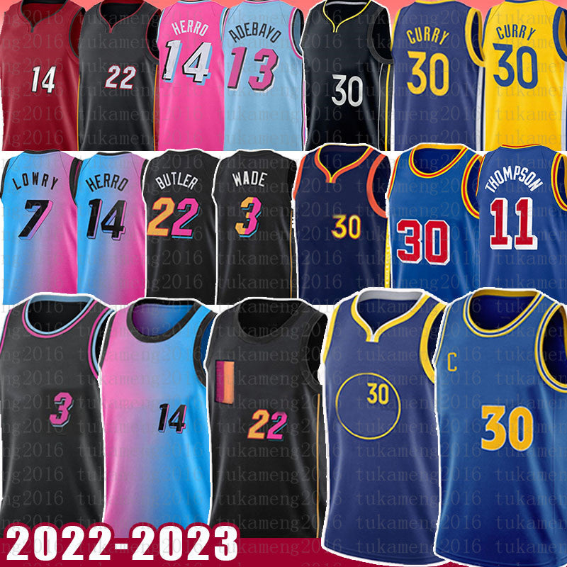 Stephen Curry 14 Tyler Herro 22 Jimmy Butler Basketball Jersey 30 3 Dwayne Dwyane Wade 11 Klay Thompson Kyle Lowry 33 Wiseman 7 Robinson Bam Adebayo