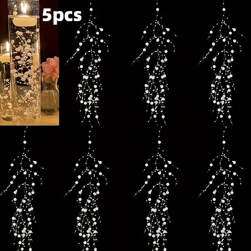 TEMU 5pcs 140cm-55.12in Floating Candle Pearl String, Pearl Vase Filler, Accessories, For Wedding Centerpiece, White, Beige