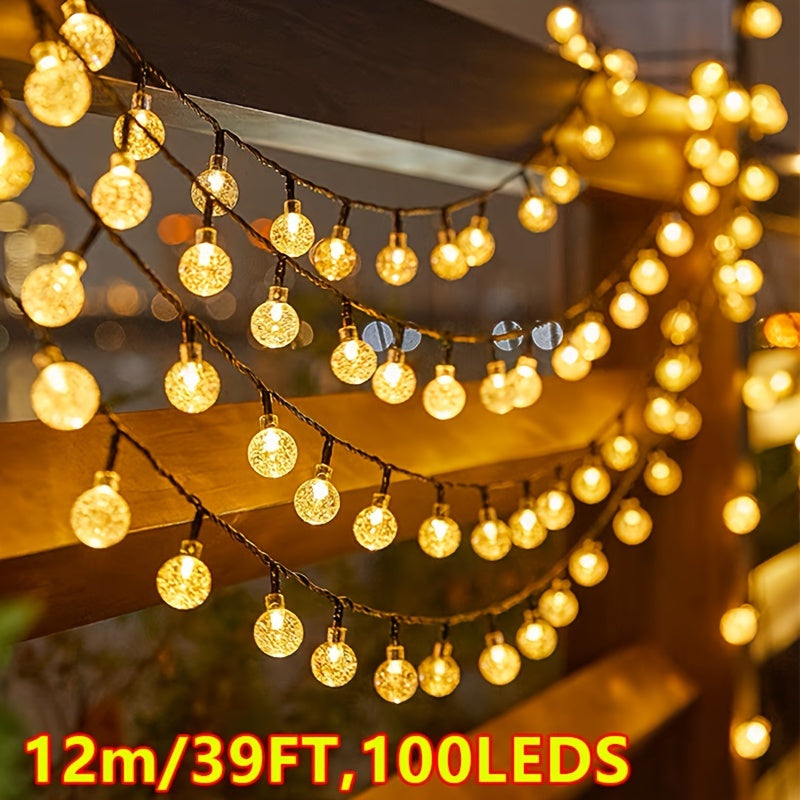 TEMU 1pc 12m-39ft, 100leds Solar Crystal Bubble Ball String Light 8 Light Outdoor, Spherical String Lights For Wedding Garden Garden Camping Tent