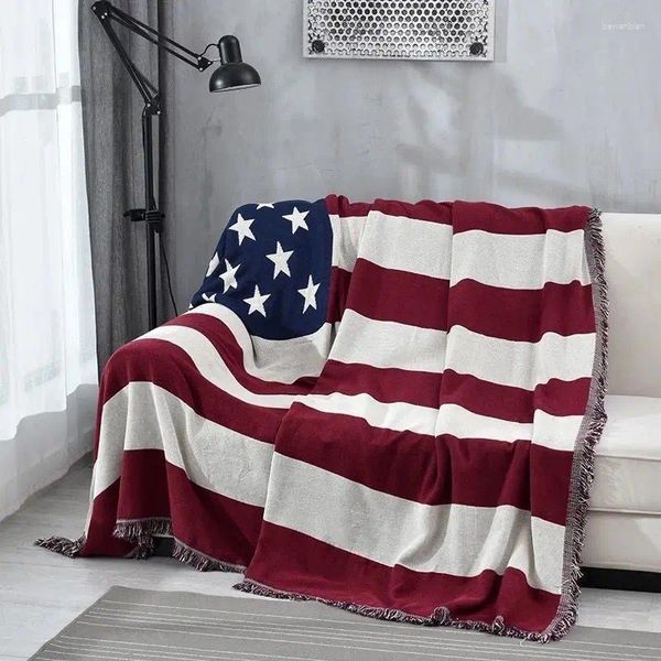Blankets Retro USA UK Flag Cotton Sofa Cover Chair Throw Blanket Tapestry Bedspread Outdoor Beach Cape Tassel Boho Mat