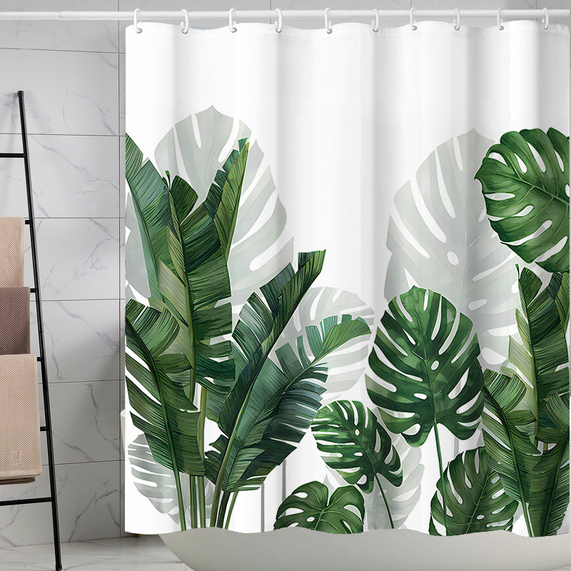 YL-37301 Tropical plant green leaf print shower curtain bathroom curtain waterproof and mildew proof partition curtain punch-free hanging curtain