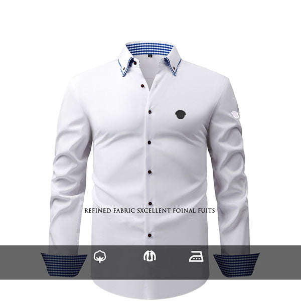 Men&#039;s Dress Shirts Business shirt, elastic slim fit, versatile, all season four sided elastic non ironing men&#039;s long sleeved shirt, silky