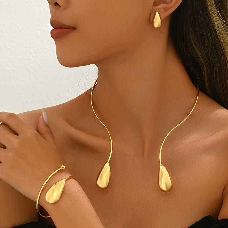 TEMU S925 Geometric Droplet Jewelry, A Set Of Elegant Geometric Sparkling Droplet Earrings, Bracelets, And Women's Necklaces.
