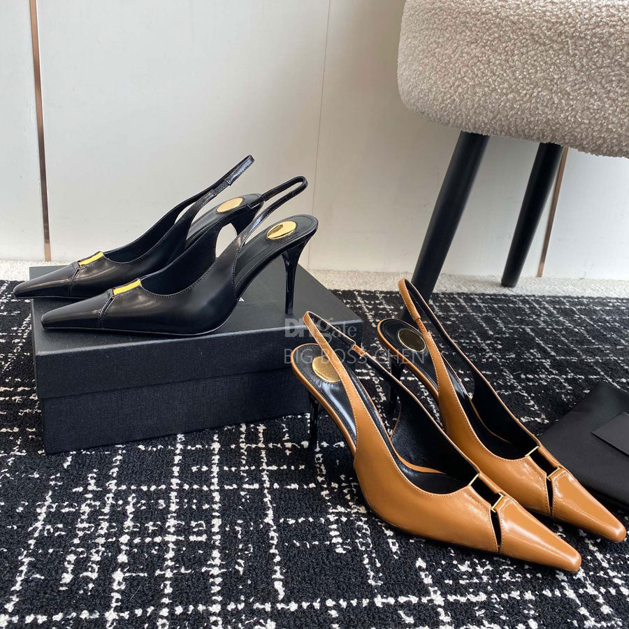 Top quality Real leather Square-toe slingback sandals High-heels pumps shoes Dress shoes Luxury designer High-heeled Evening shoes Office shoes