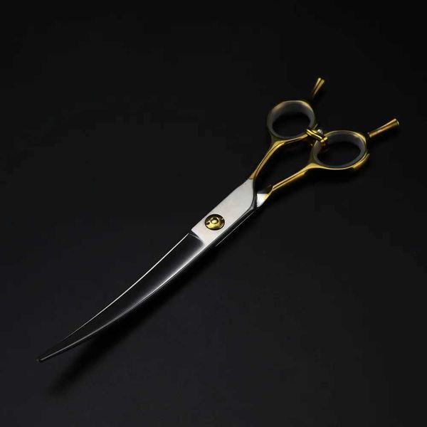 Professional Japan 440c 7 7.5 Pet dog grooming Gold Curved hair scissors Cutting Barber haircut shears Hairdresser Scissors Y240801