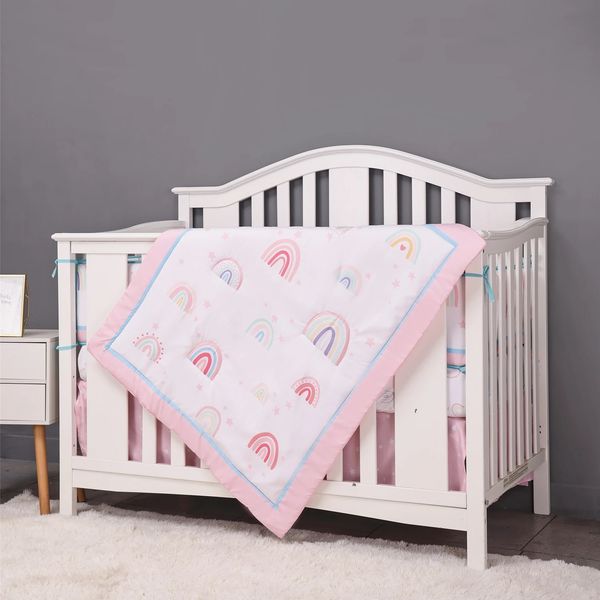 3Pcs Rainbow Kids Cotton Microfiber Bedding Set Soft baby crib bedding set Baby Comforter Fitted Sheet Crib Skirt 250113