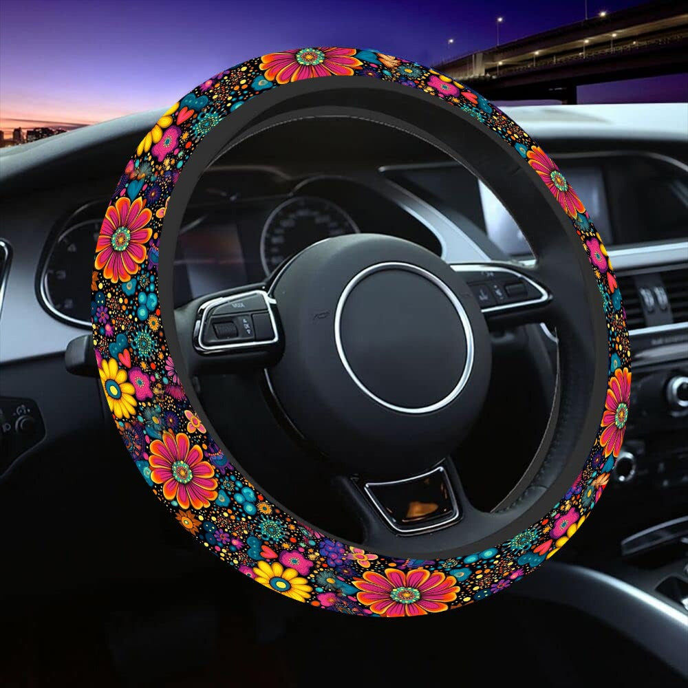 TEMU 1pc Colorful Petals Print Steering Wheel Covers Anti Slip Car Accessories Steering Wheel Protector Universal 15 Inch For Cars Suv Vehicle Truck,