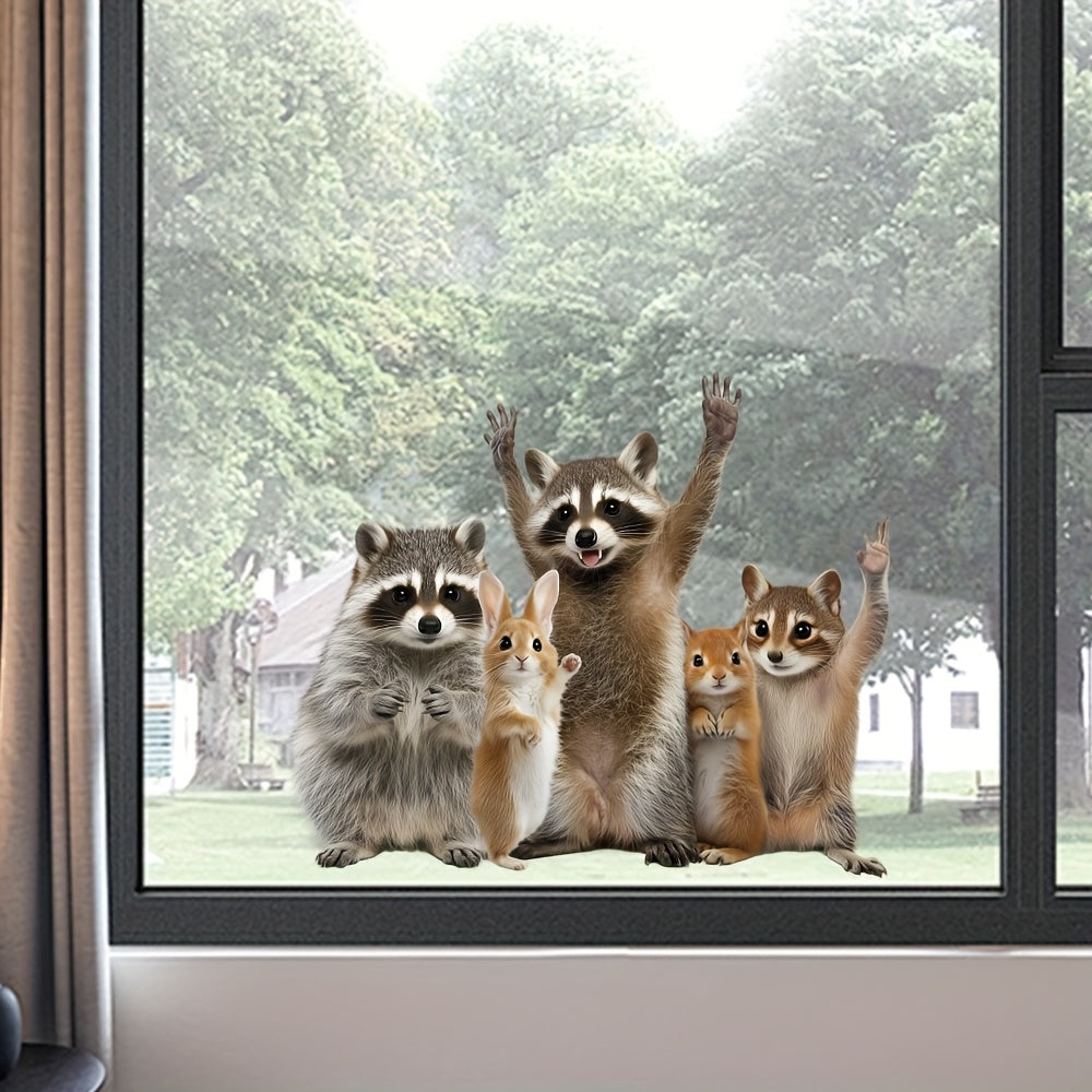 TEMU 1pc Realistic Rabbit & Raccoon Animal Stickers - Removable Dual-sided Adhesive Decals, Reusable Self-adhesive Plastic Clings For Walls, Glass,