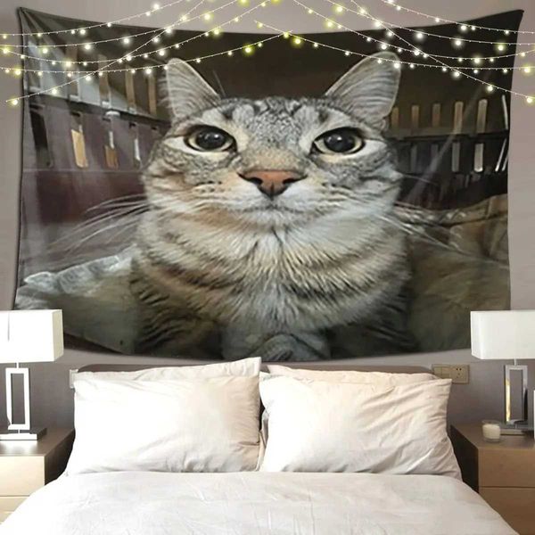 Cat Looking Directly At You Tapestry Art Wall Hanging Aesthetic Home Decor Tapestries for Living Room Bedroom Dorm RoomC250205