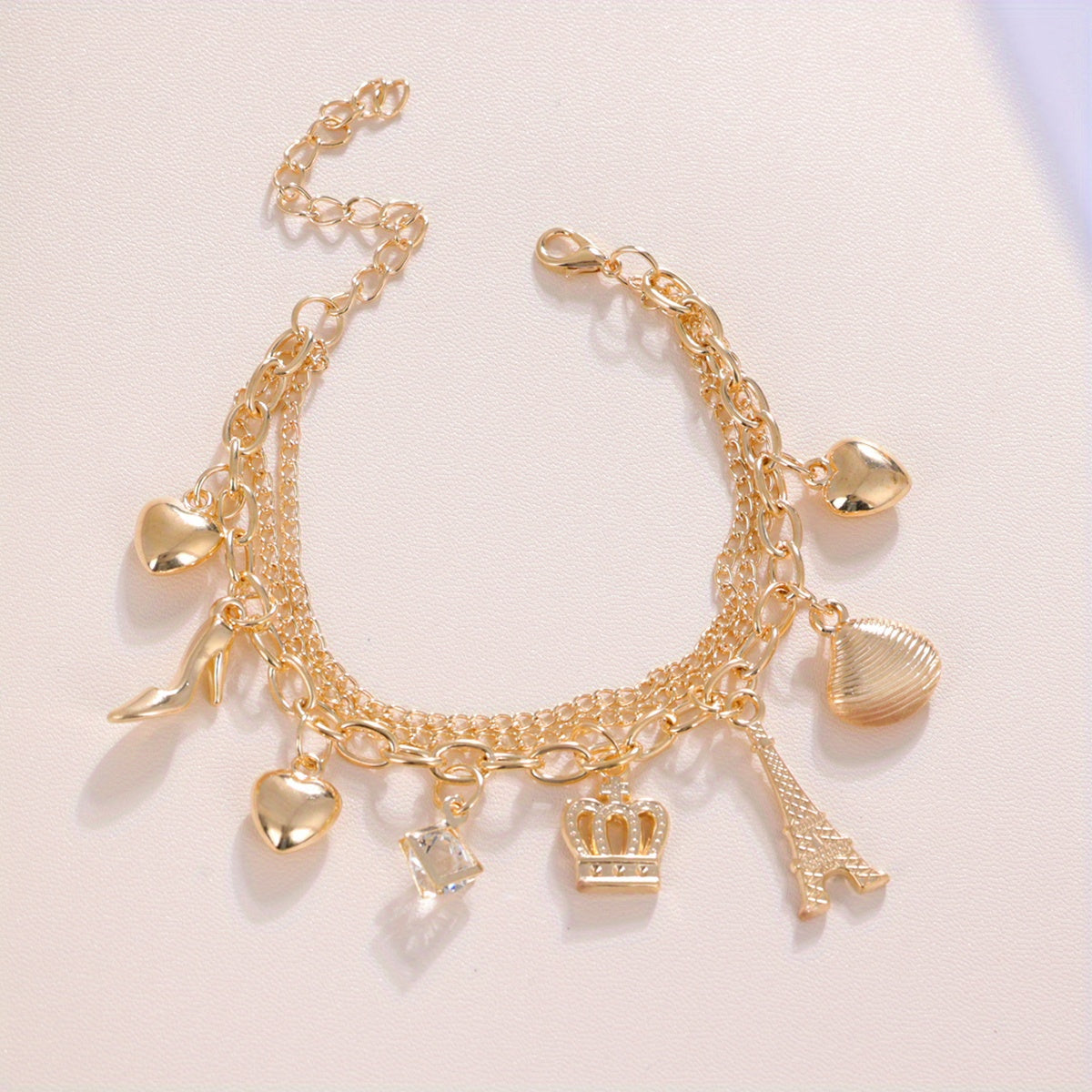 TEMU 1 Piece Of 8 Pendants, Summer High Heels, Love Shell Bracelet, Ocean Beach Jewelry, Birthday Gift, Crown Tower Chain Bracelet