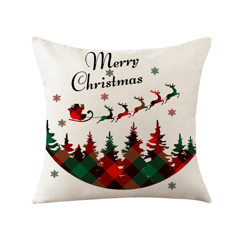 Cushion Cover Snowy Chic Christmas Linen Pillowcase, Festive 18&#039;&#039;x18&#039;&#039; Farmhouse Plaid Accent for Sofas