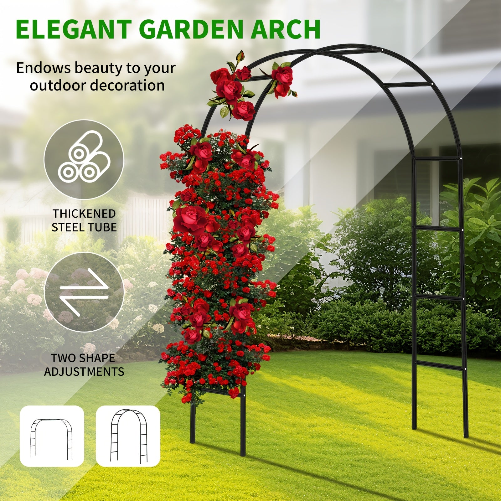 TEMU 1pc 99''*55'' Elegant Black Metal Garden Arch Trellis - Adjustable Size For Climbing Plants, Roses, Vines - Weddings, Parties, Indoor-outdoor