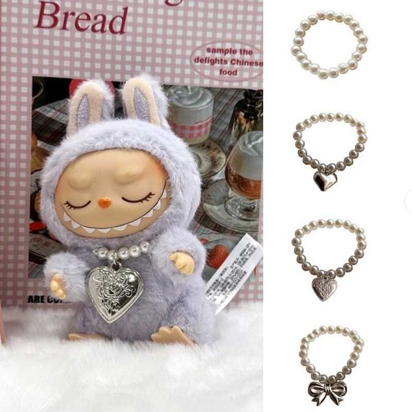 Doll Apparel 17cm labubu baby macaron sit party Ornament DIY Cute Cartoon Plush Pendant Necklace Chain Alloy Accessory for outfit H250116