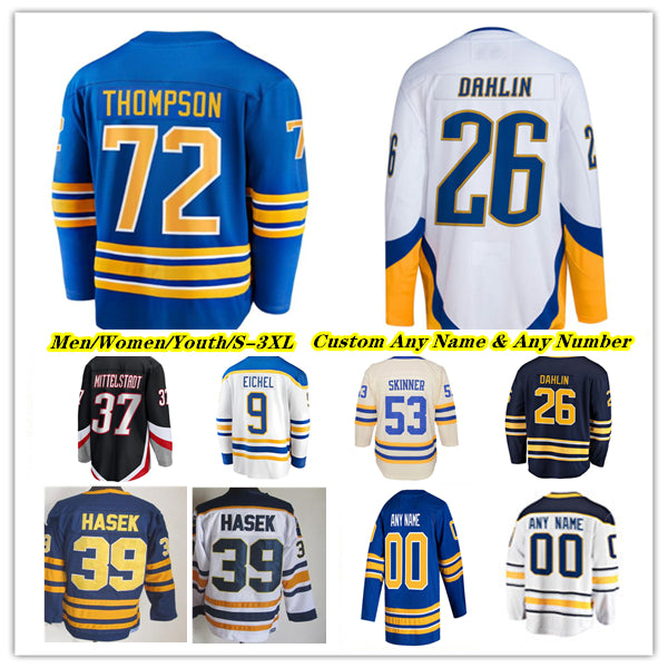 Rasmus Dahlin Buffalo Hockey Jersey Tage Thompson Alex Tuch Jeff Skinner Victor Olofsson Casey Mittelstadt Kyle Okposo JJ Peterka Dylan Cozens Conno