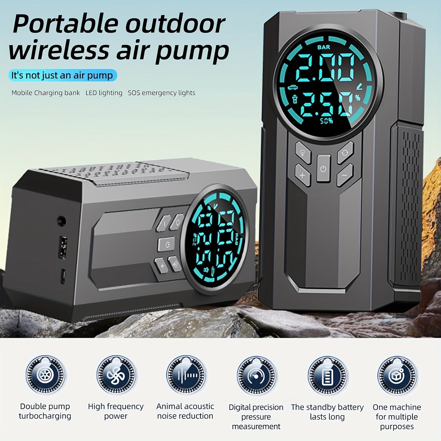 TEMU Electric Air Pump, Tire Inflator Portable Air Compressor, Cordless Tire Air Pump, Rechargeable Tire Inflator Electric With Auto Stop, 150 Psi