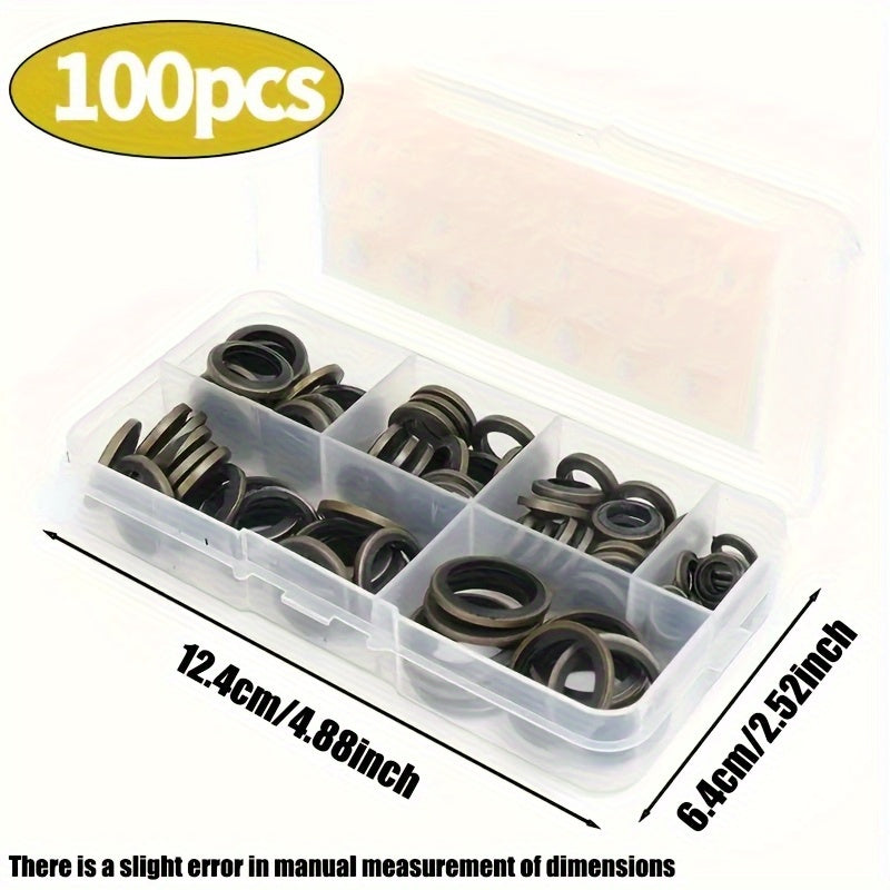 TEMU 100pcs-box Car Oil Pan Drain Plug Kit Drain Bolt Pad Rubber Drain Plug Gasket Replaceable Washer Seal Kit M6 M8 M10 M12 M14 M16
