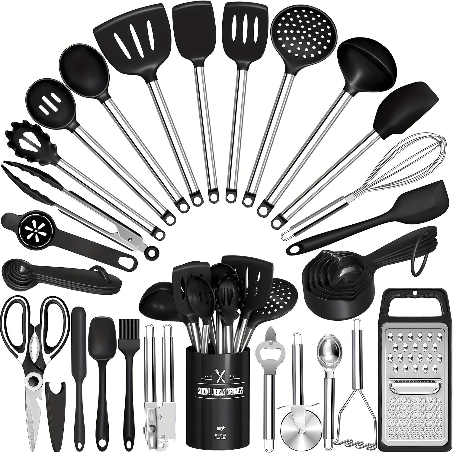 TEMU Kitchen Utensils Set-34pcs Silicone Cooking Utensils Set For Nonstick Cookware-silicone Spatulas Set, Stainless Steel Handle-black Kitchen