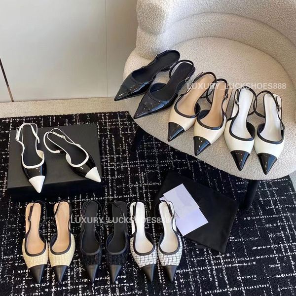 Top quality Low-heels sandals Patent leather Patchwork slingback buckle pumps Dress shoes womens Luxury designer mules Office shoes Factory