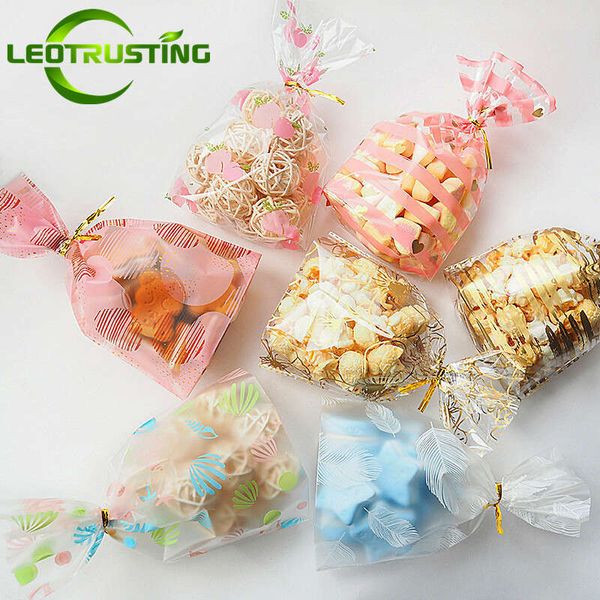Gold Wire Ties Plastic Gifts Pouches Birthday Wedding Party Bakery Cookies Snacks Biscuit Candy X-Mas Bags