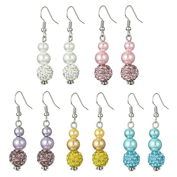 Boucles d'oreilles pendantes en perles rondes en strass de verre