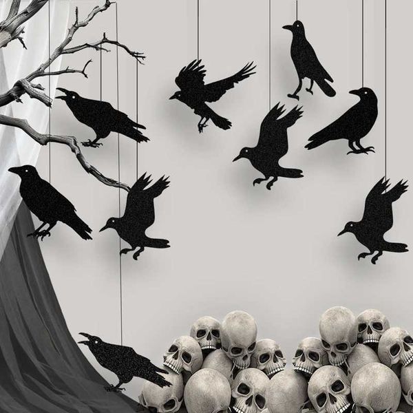 Halloween Black Crow Hanging Banner Garland Birdcage Ornament Paper Pendant For Halloween Party Home Decoration Horror PropsXJ240819