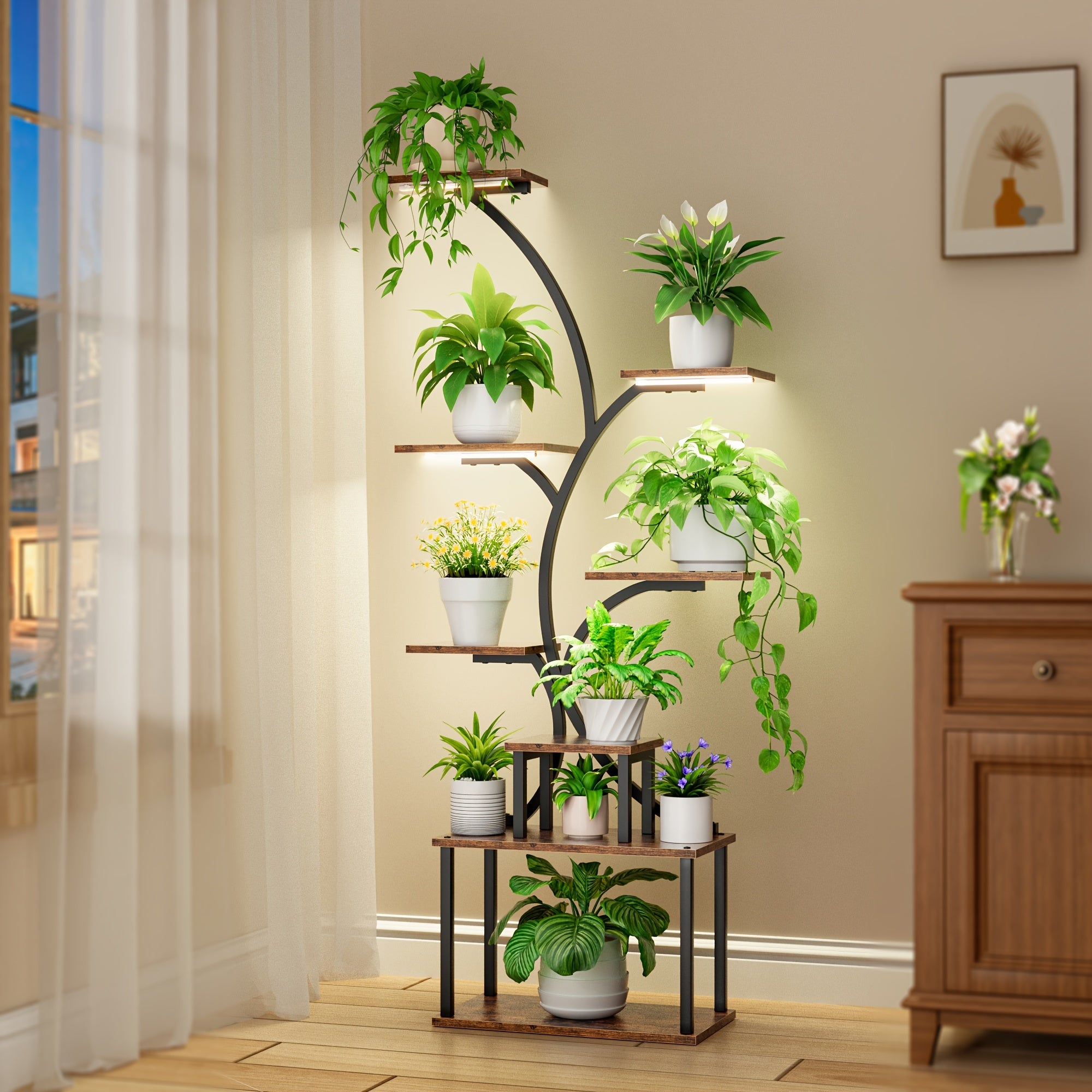 TEMU Plant Stand Indoor With Grow Light, 8-tiered Tall Plant Stands For Indoor Plants Multiple, Metal Plant Shelf Display Rack Holder, Flower Stand
