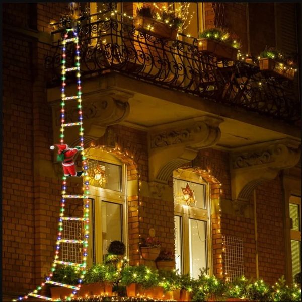 LED Christmas ladder light with Santa Claus doll string lights equipped with remote control used for indoor and outdoor home garden Christma
