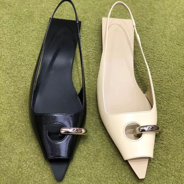 Designer Pointed 11e33 Flat Metal Sandals Women 2024 New Open Toe Low Heel Mueller Shoes Women&#039;s Fashionable Sandalias Femininas &#039;