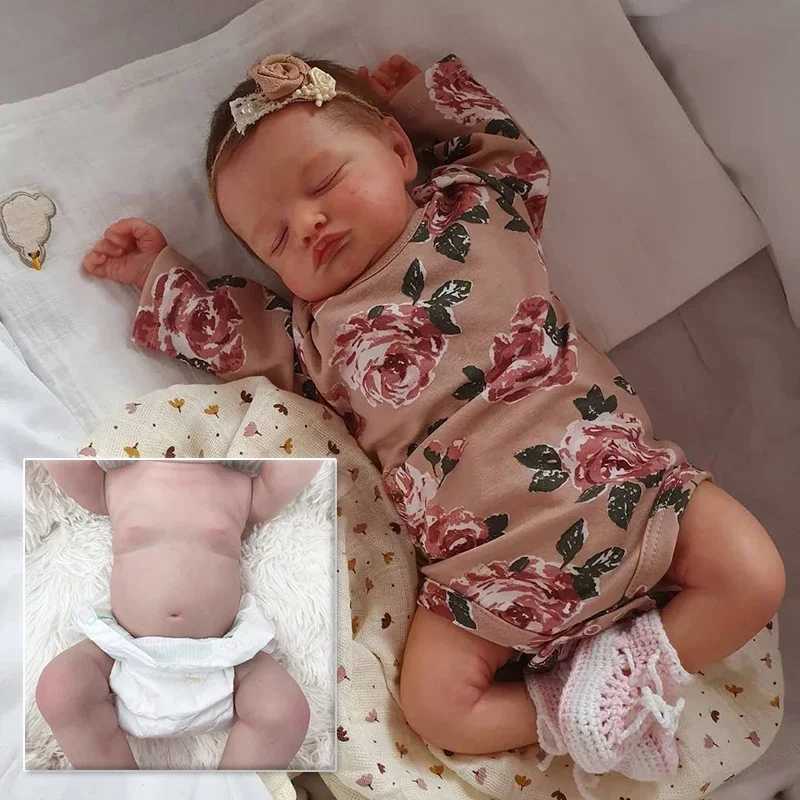48CM Silicone Baby Doll Reborn Rosalie Newborn Sleeping Baby Rooted Hair Lifelike 3D Skin with Visible Veins baby dolls reborn X250210