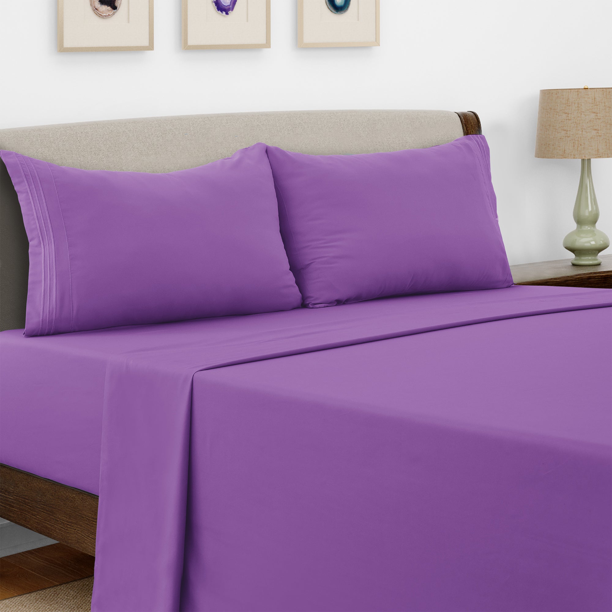 TEMU 4 Pieces Solid Bed Sheets - Stylish Set - Hotel Friendly Cooling Sheets & Embroidered Pillowcases Without Filler - With 16 Inches Deep Pocket -