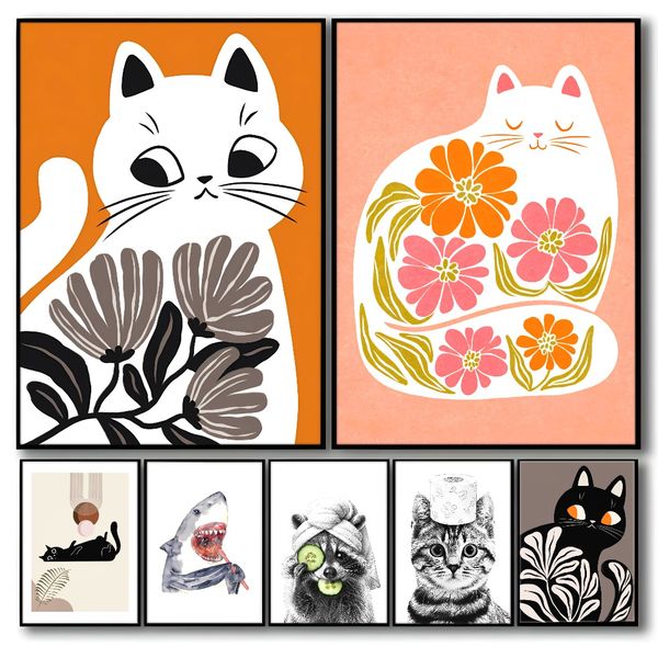 3 pieces Wooden Framed Canvas Poster Cat, bubble gum, cute cat animals, Creative Waterproof Canvas Posters, Bedroom, Office, Living Room