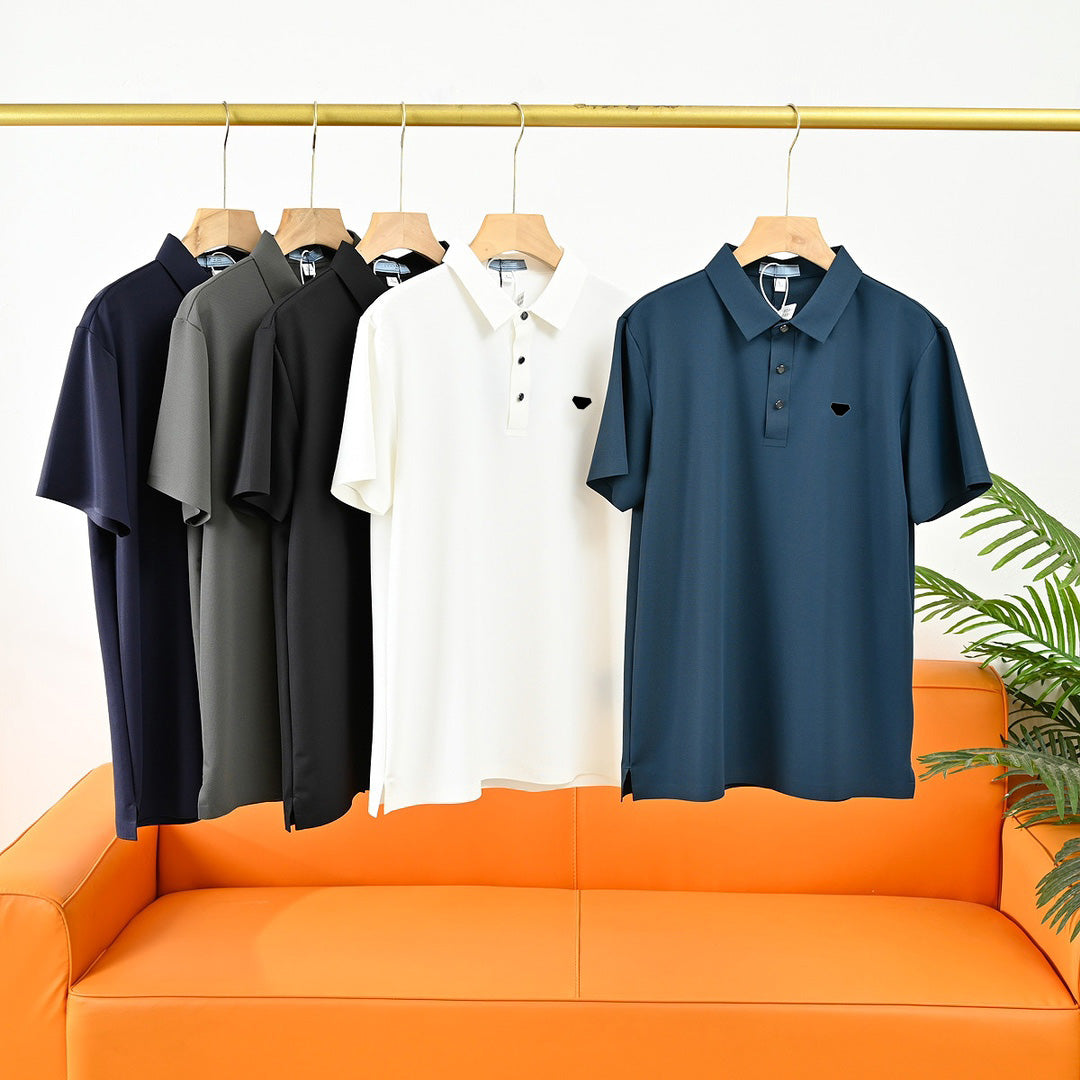 Designer T Shirt Mens Polo Shirts Silk Rayon Top Pullover Letter Patch Version Classic Solid Color Formal Lapel Collar Short Sleeve Tshirt M-5XL Dhg