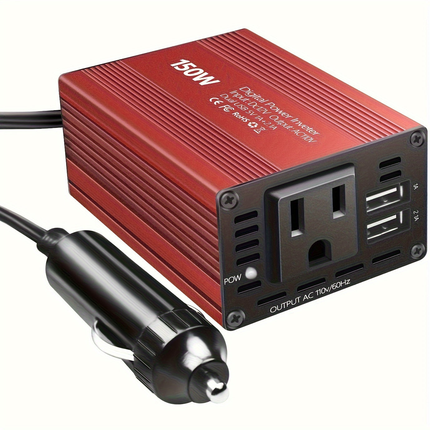 TEMU 150w Car Power Inverter With Dual Usb Ports, 12v To 110v Ac Converter Adapter For Laptops And Computers, Intelligent Circuit Protection, With ,