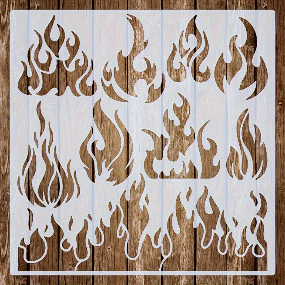 TEMU 1pc Large Flame Stencil For Diy Wall Decor - Durable, Soft Plastic Template For Painting On Wood, Canvas, Paper, Fabric, Floors, Books, Walls,