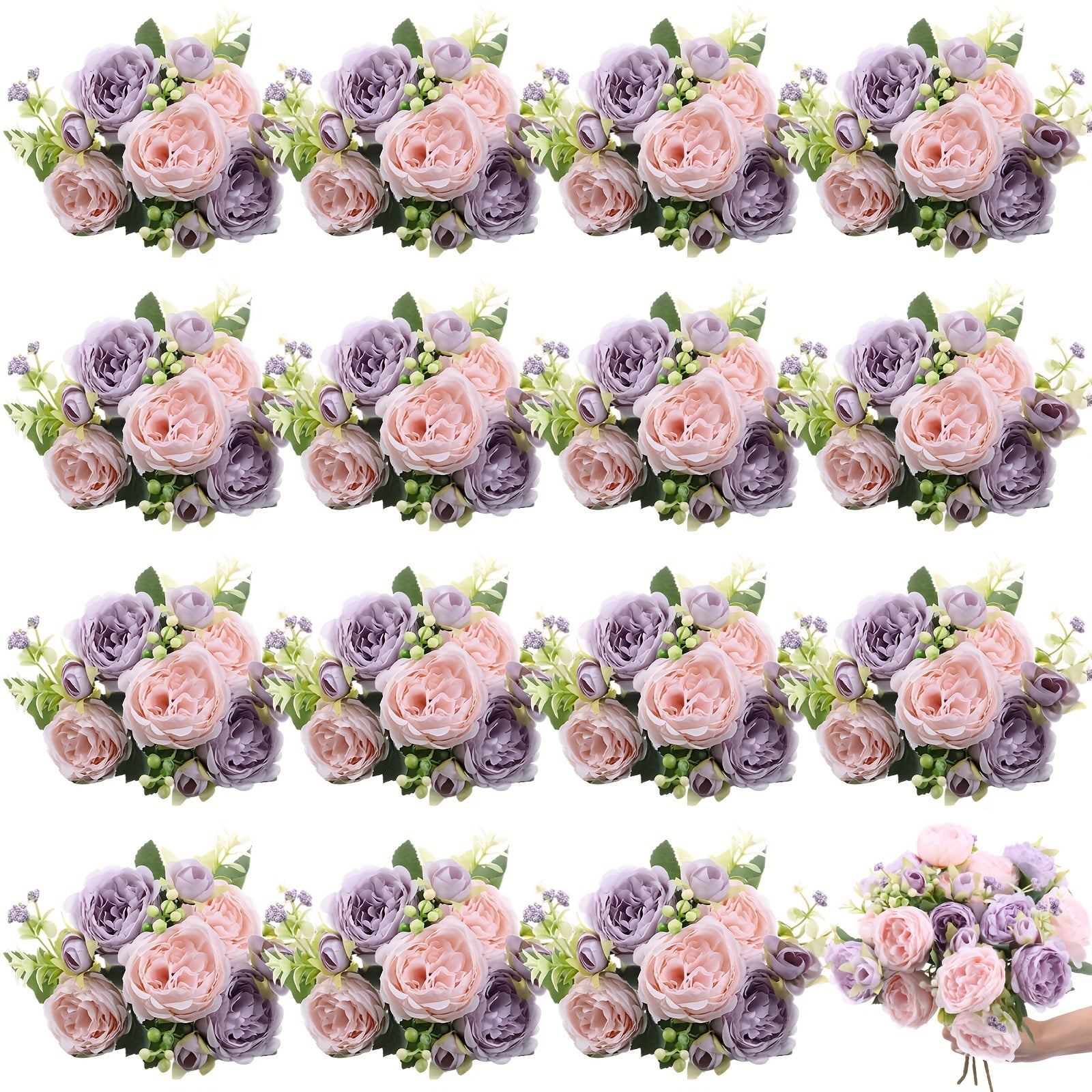 TEMU 16 Bundles Artificial Peonies Peonies Flower Bouquet Fake Arransynthetic Gemstoneents Table Centerpieces For Vase Wedding Party Boho Home Office