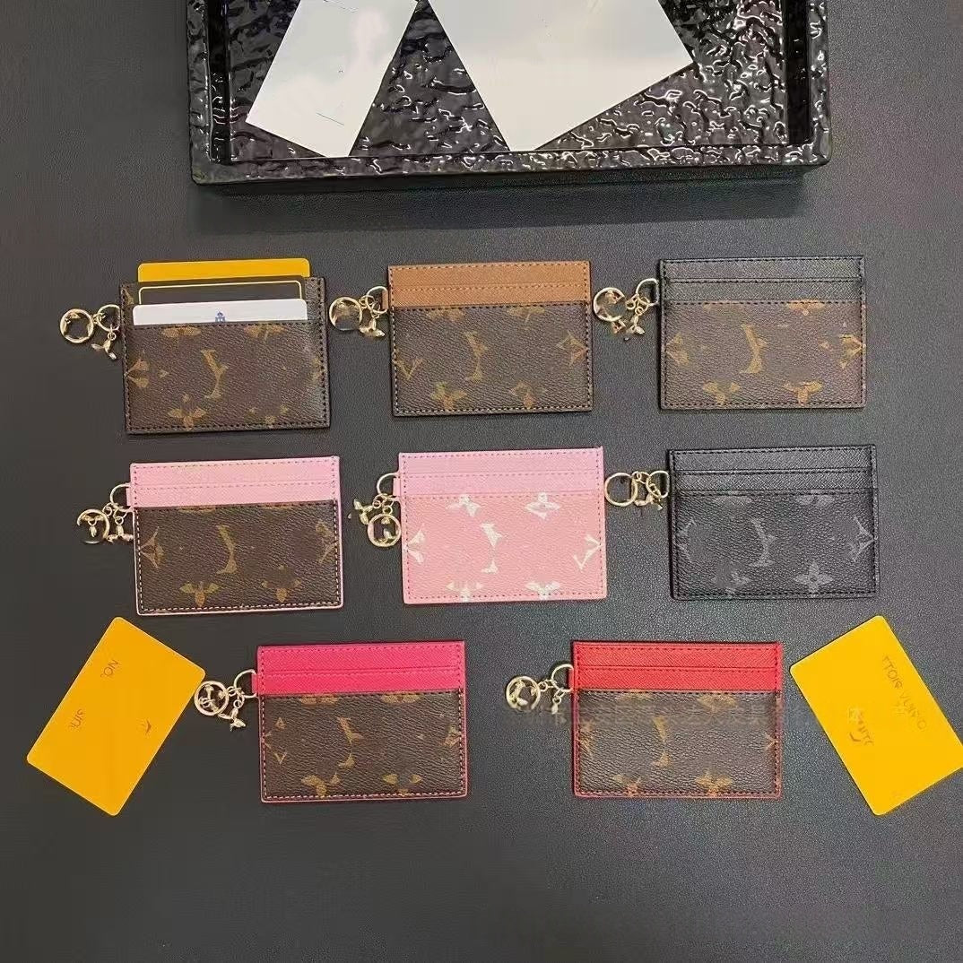 Top Designer Leather credit Card Holder Metal flower decoration Wallet Short Case evuitunns business card Purse Brown Women Men Key Coin Famous box