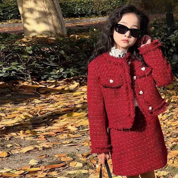 Clothing Sets 2PCS girls clothing single corsetskirt baby and childrens princess clothing fashion classic coarse woolen set autumn and winte