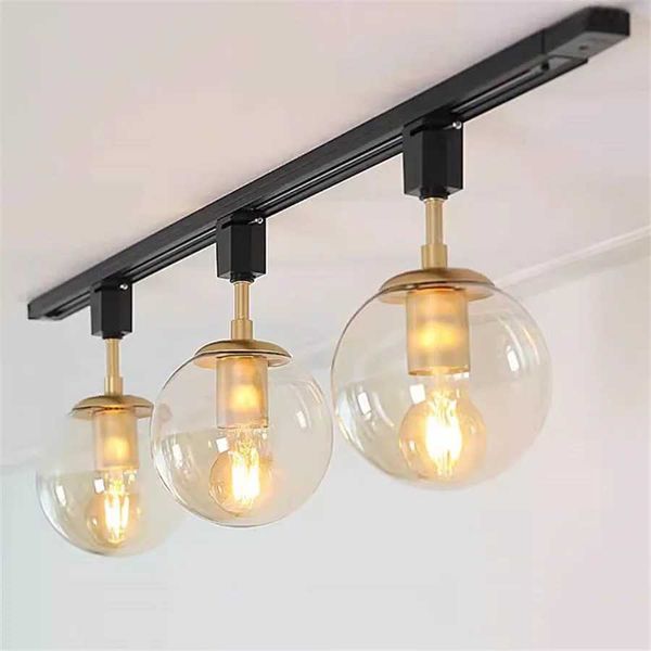 Nordic Vintage Led Track Light Glass Globe Track Rail Spotlight E27 Ceiling Lamp for Living Room Kitchen Bar Coffee Shop DecorCL240730