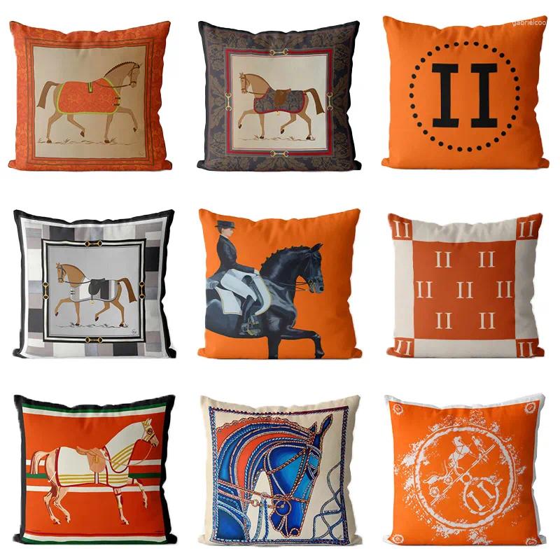 Pillow Designer Luxury Modern Backrest Simple Living Room Orange Pillowcase American Style Horse Sofa LargeCcushion Waist Size:45x45cm