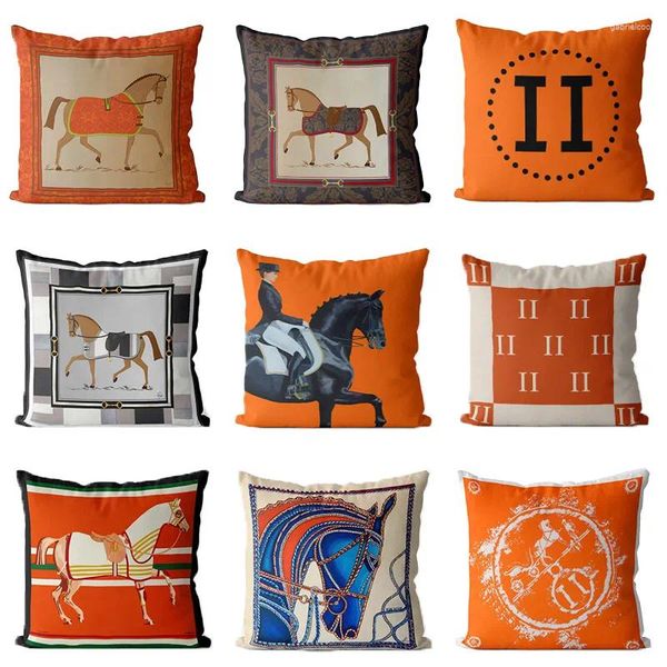 Pillow Designer Modern Backrest Simple Living Room Orange Pillowcase American Style Horse Sofa LargeCcushion Waist Size:45x45cm
