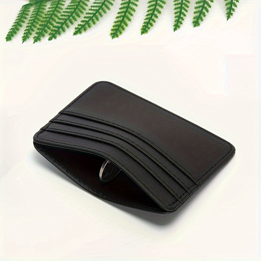 TEMU 1pc Sleek Black Leather Card Holder - , Design, Compact Wallet With Snap Closure For Use