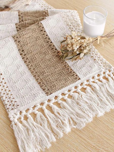 Boho Table Runner Macrame Runners for Home Decor Cream Brown with Tassels Dining Bedroom 250208