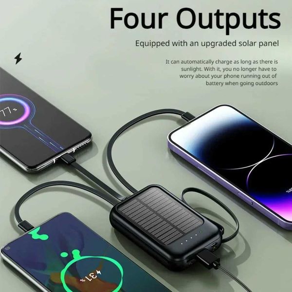 High Quality 10000mAh mini solar battery pack 10W fast charging backup battery solar panel thin light with four wires suitable for iPhone an