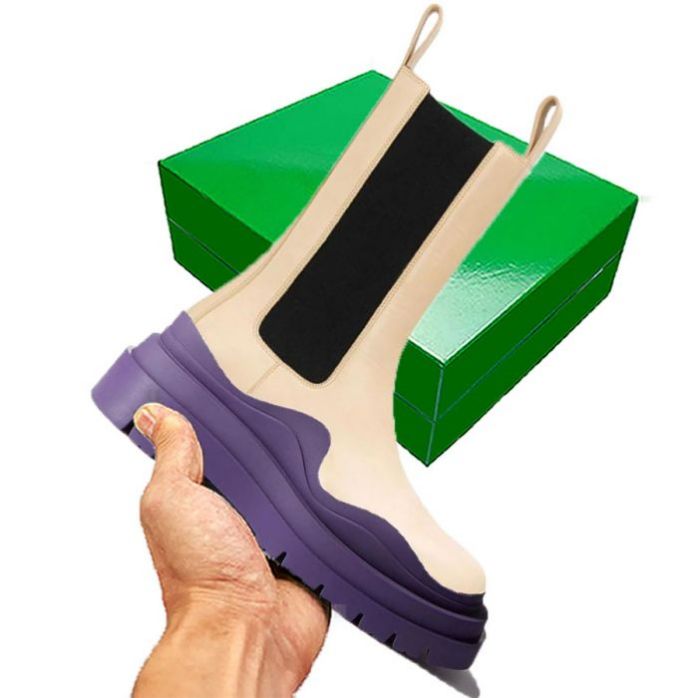 Cream-Purple Women Man BOTTEGA boots luxury Tire Lean Leather Chelsea Women&#039;s booties Men Lug platform chunky shoes lady Knight low top boots d