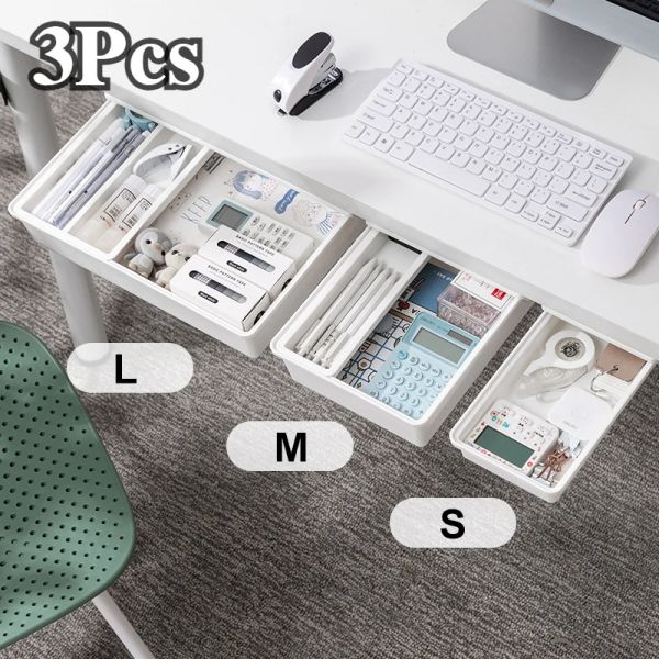 Hidden Storage Box Desk Storage Drawer Computer desk Self-Adhesive Plastic Table Storage Holder Simple Sundries Cosmetics Stationery Organiz