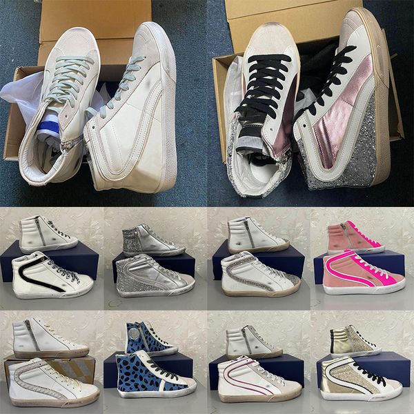 Top Quality Leopard Italy Brand Handmade Designer Slide Star Shoes Women Mens slides Gold glitter canvas Sneakers black silver red Nylon Fla